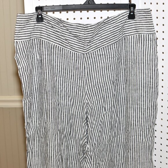 Plus Size 22/24 Cato Wide Leg Black & White Stripe Linen Stretch Waist Pants - Picture 2 of 12